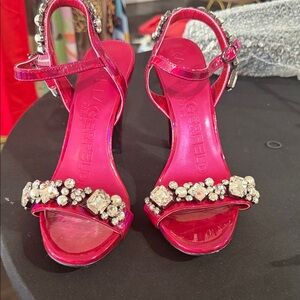 Karl Lagerfeld Hot Pink Gem-Embellished Slingback Heels